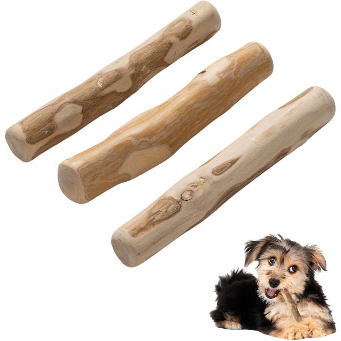Bâton à mâcher en bois naturel pour chien - ESTAMPILLE - Bois de caféier - Bois dolivier - 14 cm - Diamètre 1 8-2 cm