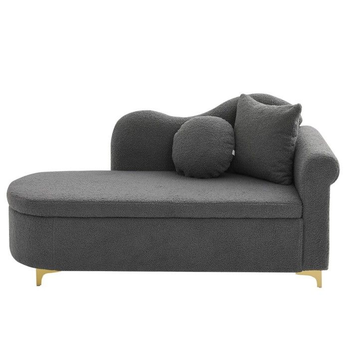 Méridienne Chaise longue multifonctionnelle avec rangement tissu peluche dossier ondulé gris antique 134x64x70cm