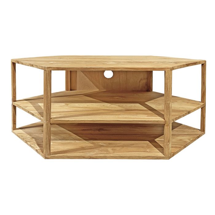 Meuble TV dangle hexagonal 110 cm bois de teck massif - TETRA Meubletmoi Meuble TV dangle hexagonal 110 cm bois de teck massif - TETRA Meubletmoi