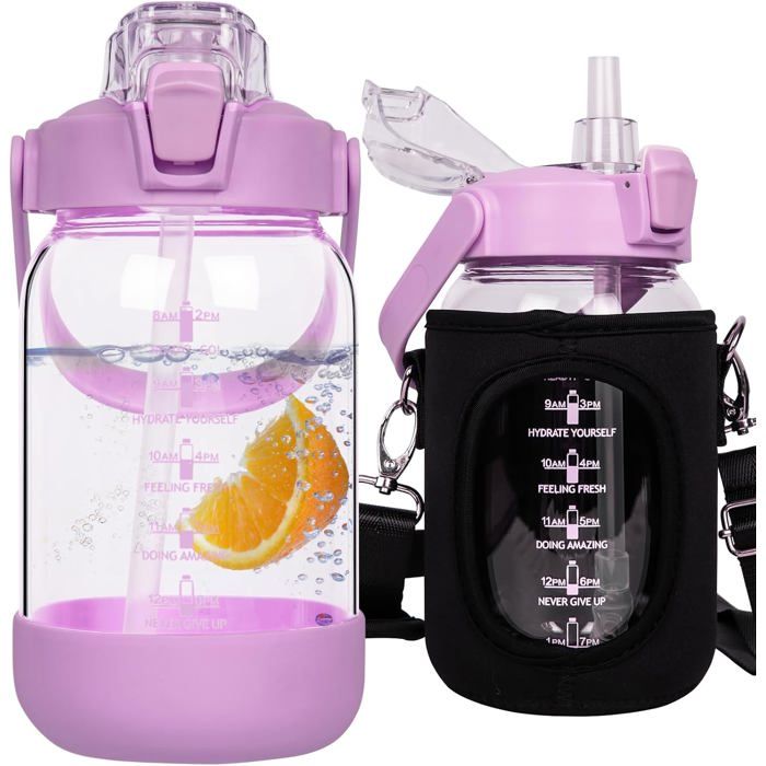 1 litre Sport Gourde deau Avec Paille et Temps Motivation Marqueur 1l Grande Bouteille deau Verre Avec Sans BPA Pour le Gym Bureau
