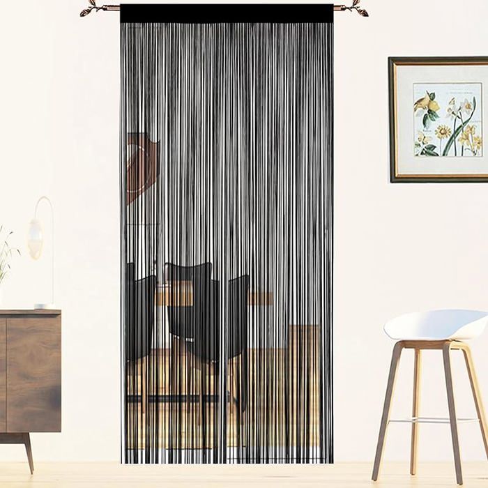 Rideau Fil Rideau Porte Fenetre Rideau Anti Mouches pour Porte Exterieur Moustiquaire Rideaux Rideau Noir 90L X 245H cm (1 Panneaux)