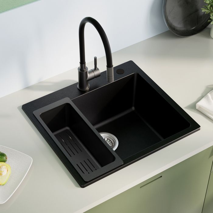 Évier de cuisine avec basket - CECIPA MAX - 50x45CM Évier un bac en granit - 1 bac - Granit mat - Noir
