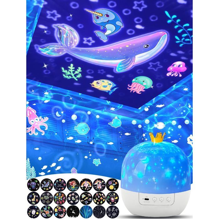 Veilleuse à projection pour chambre denfant-Comprend 21 diapositives veilleuse à projectionprojecteur de galaxiesrotation à 360°