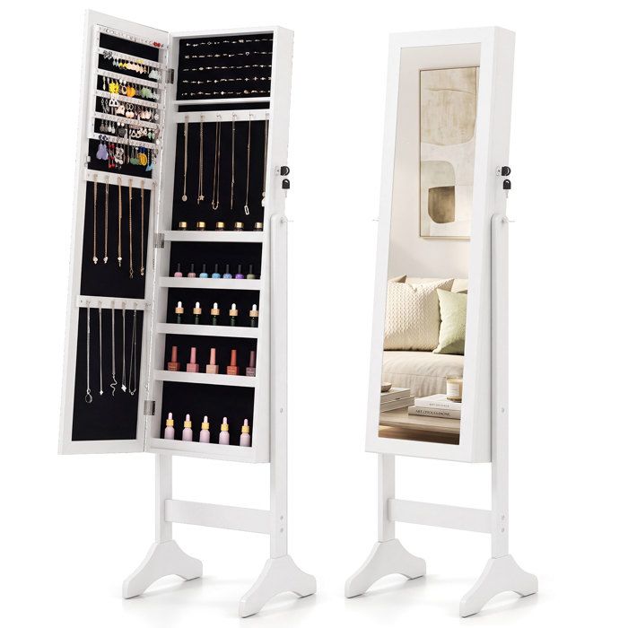 Armoire à Bijoux sur Pieds COSTWAY avec Miroir Pleine Longueur Porte Verrouillable Kits Anti-basculement 40 x 36 x 156 cm Blanc Armoire à Bijoux sur Pieds COSTWAY avec Miroir Pleine Longueur Porte Verrouillable Kits Anti-basculement 40 x 36 x 156 cm Blanc