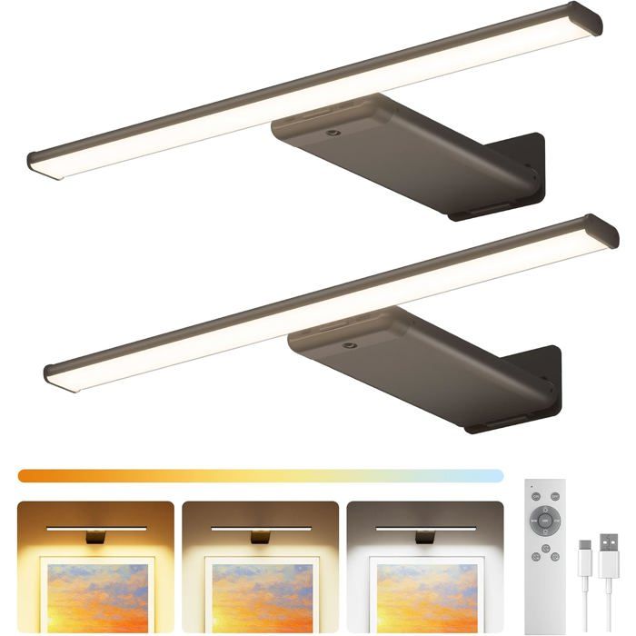 Lot de 2 lampes de table sans fil rechargeables - LED dimmable 12000 mAh - télécommande - 3 couleurs - noir