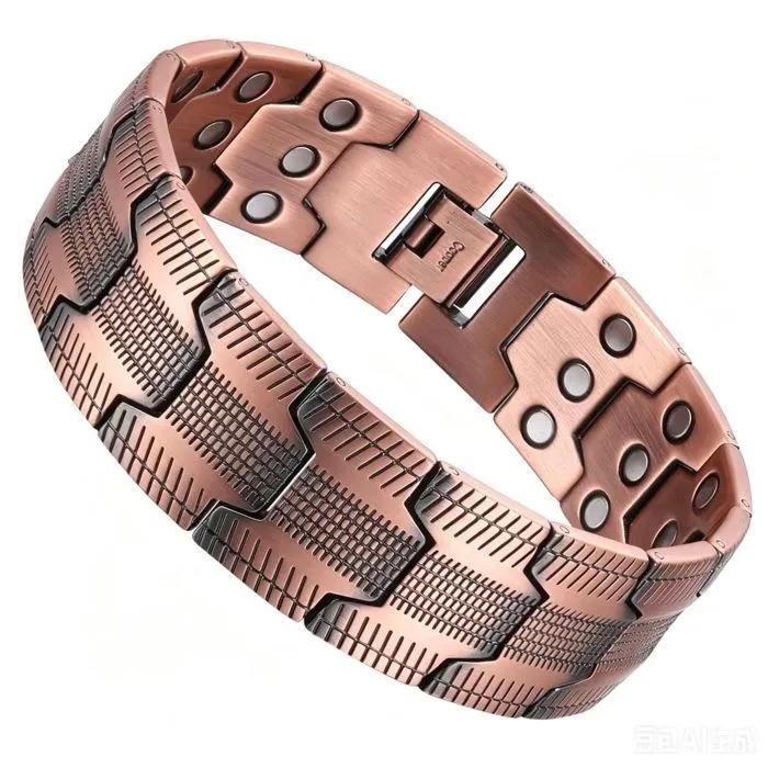 XJYDNCG Bracelet Homme en Cuivre Rouge - Finition Bronze Rouge Ancien
