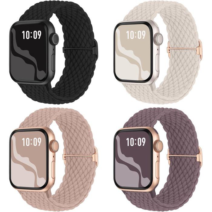 Lot de 4 bracelets de montre élastiques tressés Bracelets élastiques en nylon respirant de 40/41/38/42 mm pour un usage quotidien