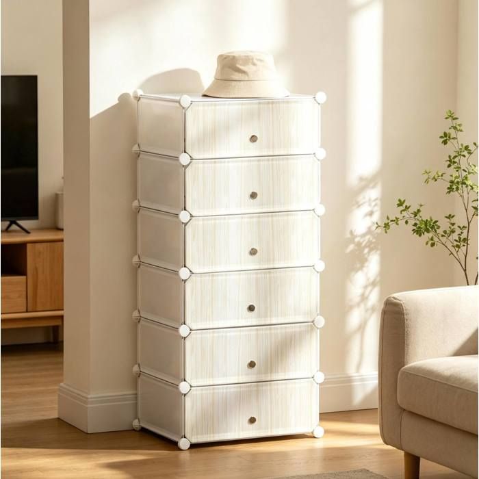 Meuble à chaussures modulaire 6 cubes avec anti-basculement portes semi-transparentes pour entrée blanc - UVRION