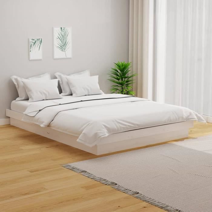 cadre de lit blanc bois massif 150x200 cm - atyhao - campagne