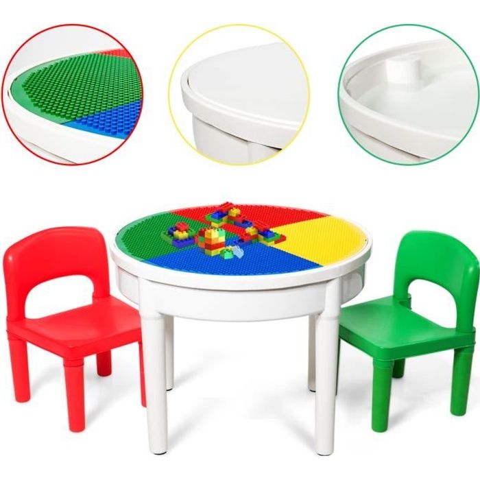Giantex Table De Jeux Pour Enfants 3 En 1 Avec 2 Chaises 300 Blocs De Construction Pour Le Dessin La Lecture Les Travaux Manuels Cdiscount Puericulture Eveil Bebe