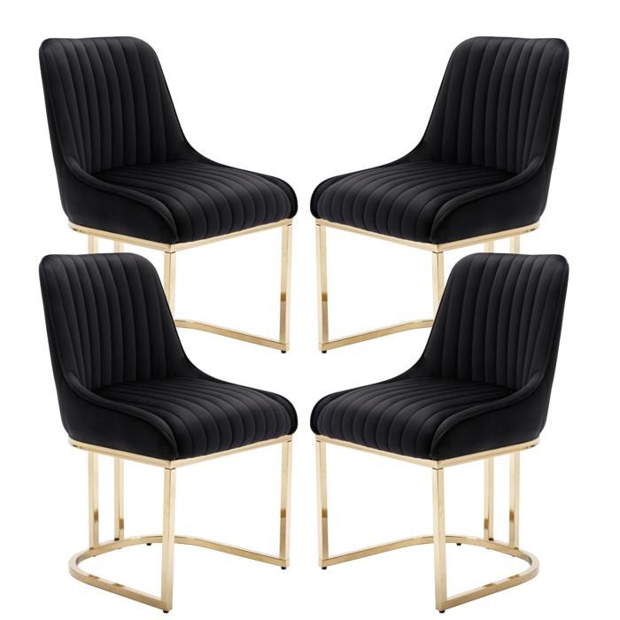 Wahson Chaise Salle à Manger Lot de 4 Chaise de Salle à Manger en Velours Chaise de Cuisine avec Pied Doré et Coussin Épais Noir