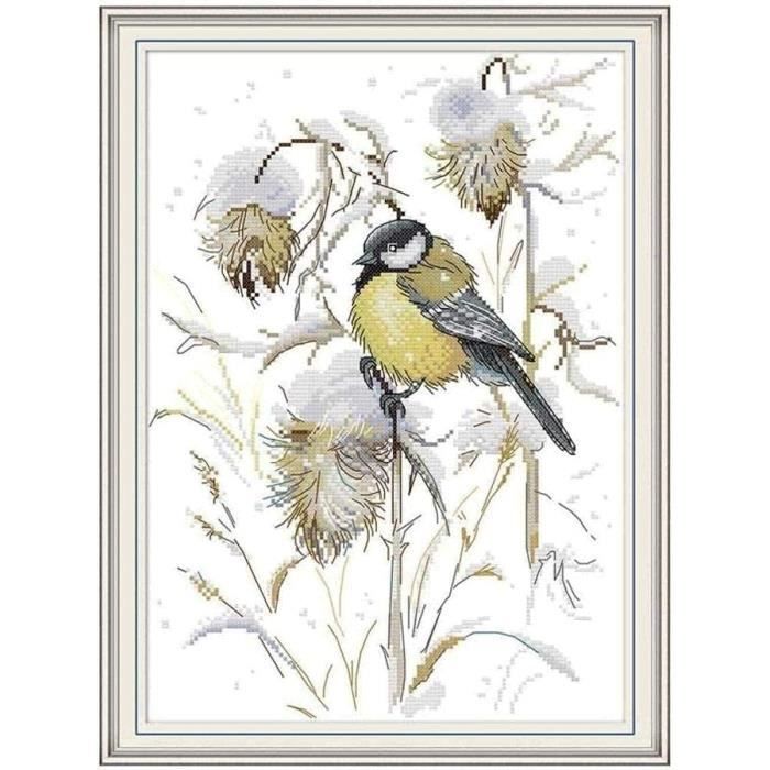 Kit De Broderie Point De Croix Pré-imprimé Fleurs Tigrées GLTEYACO – Toile 11CT 40x50 Cm, Fils Inclus, Pour Débutants Et Adultes