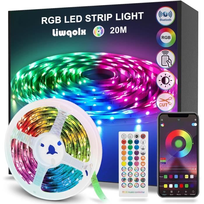 Ruban LED 15m, RGB Bande LED Bluetooth Smart App Contrôle, Multicolore  Ruban Led avec Télécommande, Changement de Couleur avec[19]