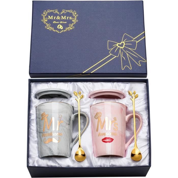 Mugs Mr Et Mrs - Cadeau Mariage Ou Fiançailles - Lot De 2 - Lave-Vaisselle Micro-Ondes - Dans Boîte Cadeau