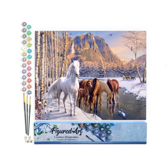 Figured’Art Peinture Par Numéros Adulte – Chevaux En Hiver, 40x50 Cm, Kit Complet Sans Châssis, Loisir Créatif Relaxant