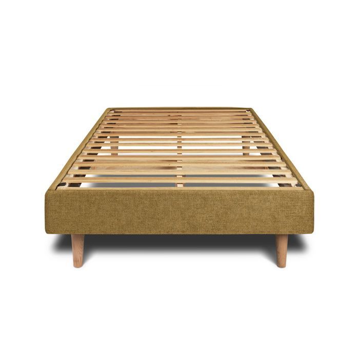 Sommier Kit Tissu Jaune 90x190 H29cm Sommeil de plomb - Sommier en bois massif avec Pieds bois cones 15 cm