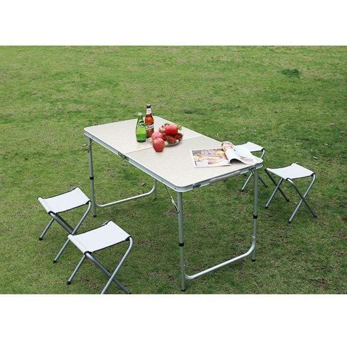 Table de Camping Pliante Pieds Réglable 120x60x70cm avec 4 chaises Portable  en Aluminium, Gris - Cdiscount Jardin