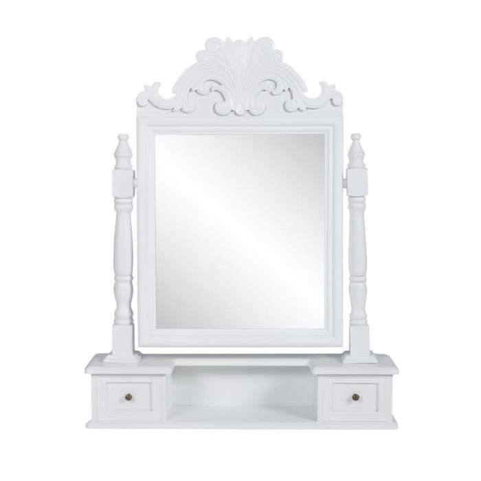 coiffeuse blanche en mdf avec miroir pivotant rectangulaire men - 60x12,5x74cm