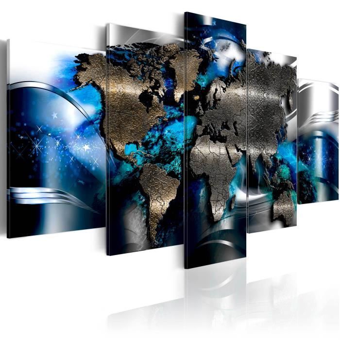 Tableau Toile De Decoration Murale Motif Carte Du Monde Fond Bleu 100x50cm Dec110011 2 Cdiscount Maison