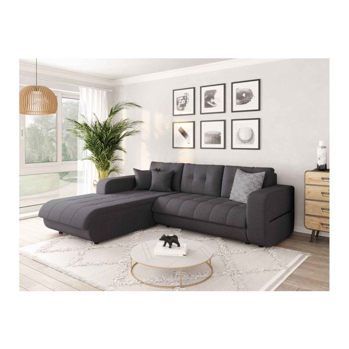 Canapé dangle Gauche 4 places SUZIE convertible en Tissu - Gris foncé - L246 x 188 x 80cm - LOUNGITUDE Canapé dangle Gauche 4 places SUZIE convertible en Tissu - Gris foncé - L246 x 188 x 80cm - LOUNGITUDE