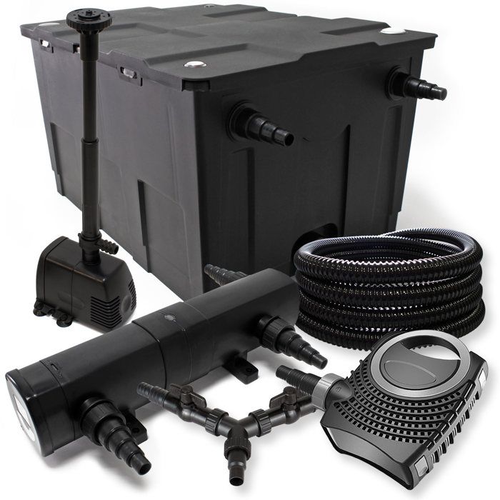 SunSun Kit complet: CBF-550 Filtre de bassin jusquà 60000 L CTF-8000 pompe de filtration 8000l/h 70W CUV-236 lampe uv 36W 25m Tu