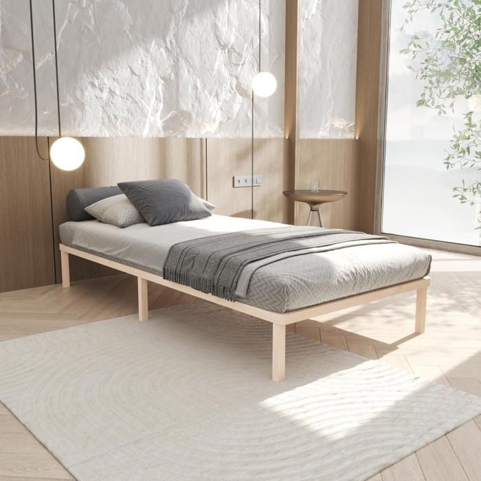 lit lisette sans tête de lit - sommier sur pieds 80x200 cm avec lattes en bois massif fsc