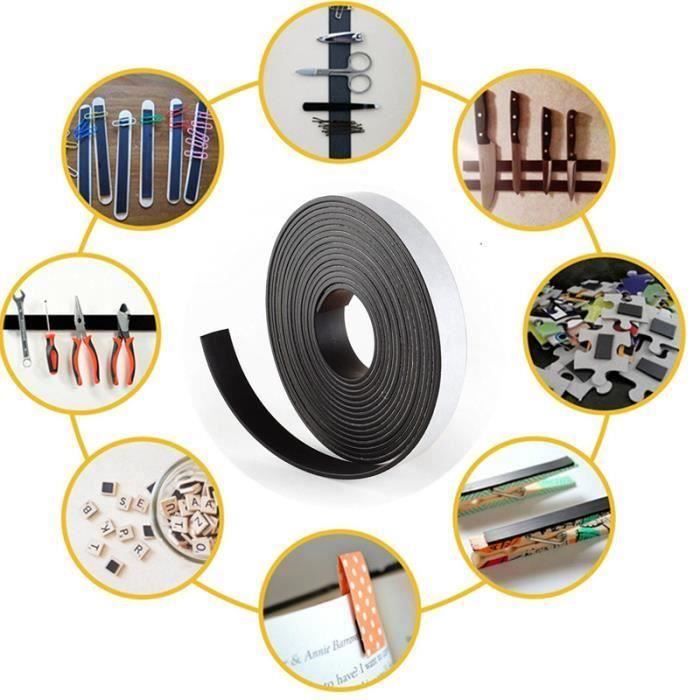 SIRLOMU Bande Magnétique Autocollante Forte - 2mm X 20mm X 2m, Aimant Puissant Pour Fixation Outils Et Objets