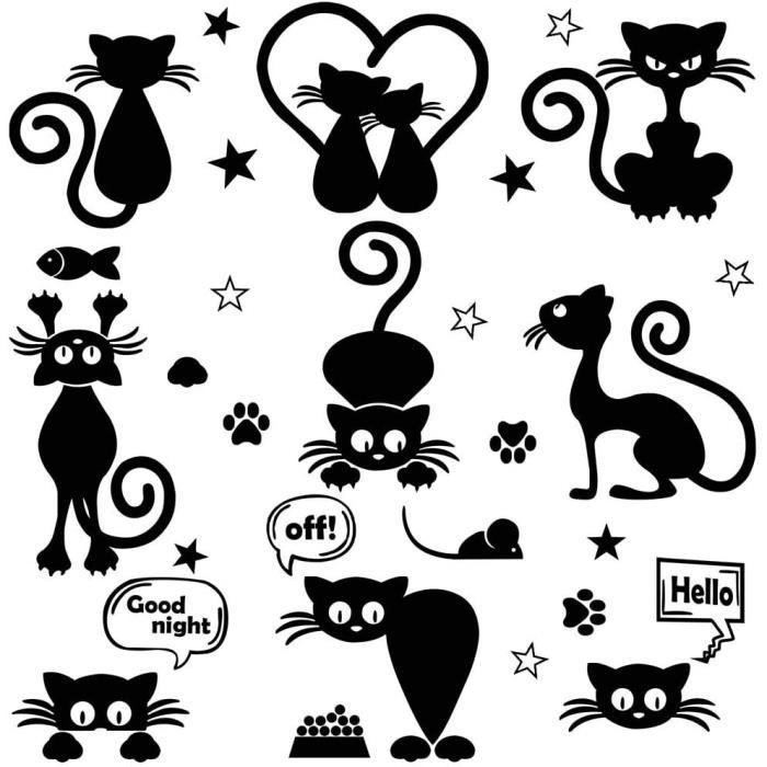 Chat Autocollant Mural, Interrupteurs Stickers Chat Stickers