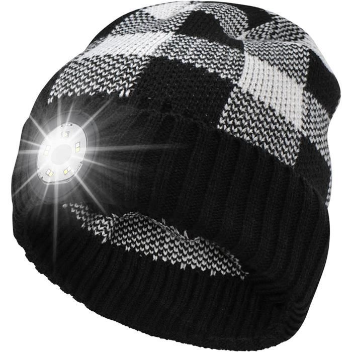 Bonnet Lampe Frontale LED Rechargeable en Laine pour Adulte - Blanc