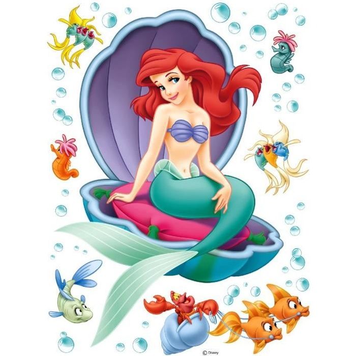 Stickers Geant La Petite Sirene Et Coquillage D Cdiscount Maison