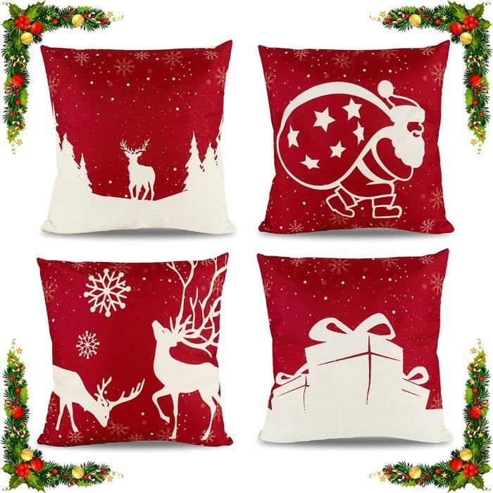 4pcs Coussin Decoration Canapé Noel 45x45 Cm Deco Housse