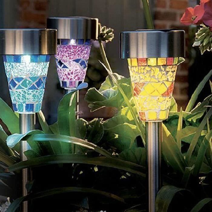 Lampe Solaire 3pcs Lumières de bordure en mosaïque Lampes de jardin Extérieur éclairage LIE429