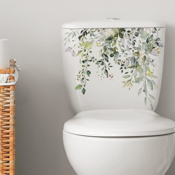 Autocollant Mural Toilette/Salle De Bain Bearbelly - PVC Décoratif - Facile à Coller Et Décoller - Motif Fleuri