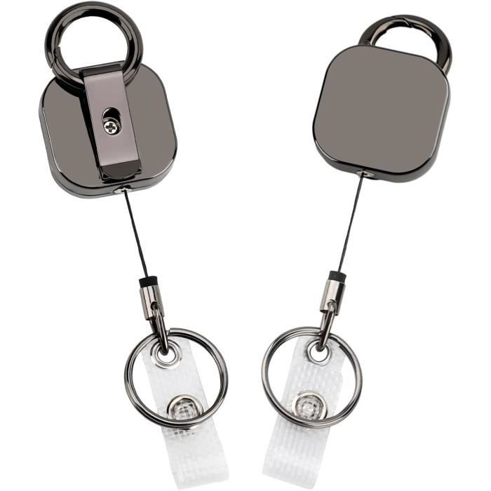 Porte Badge Enrouleur Rétractable Robuste - (4 Pièces Noir) Avec Corde En Fil D'acier De 27 Inch, Porte Clef Extensible, Mousqueton