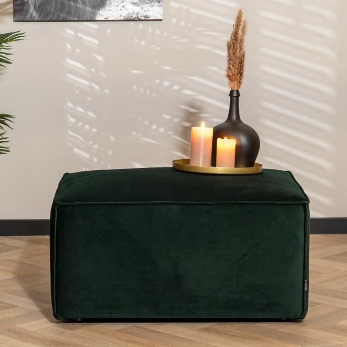 Pouf Industriel en Velours Vert Foncé - Bronx71 - Memphis - 1 Place - Style Loft