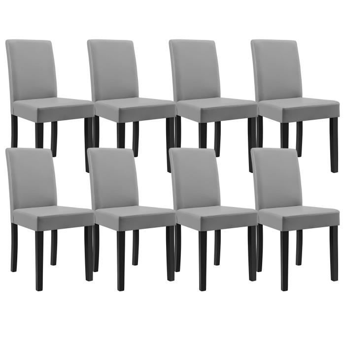 en.casa 8 chaises rembourrées (gris clair) (de qualité supérieure) avec pieds en bois massif - housse en cuir synthétique -