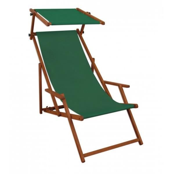 chaise longue de jardin pliante verte avec pare-soleil - erst-holz - 10-304s - bois massif - adulte - extérieur