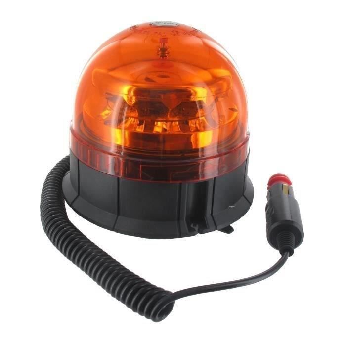 Gyrophare et gyroflash à LED (3 modes: 2 flash + 1 rotatif), 10-30V, 36W, orange, avec support magnétique et 2,5m de cordon spiralé