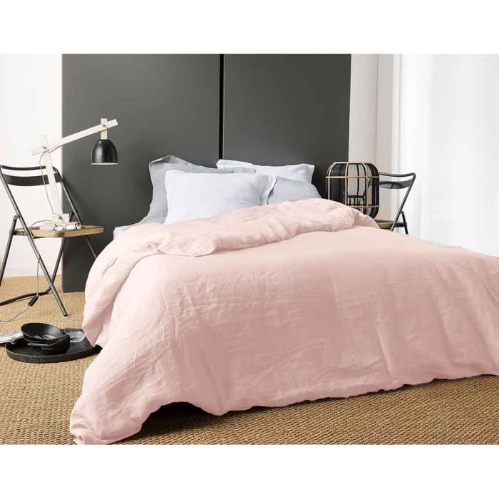 Housse de couette lin lave rose 220x240 cm ROSE