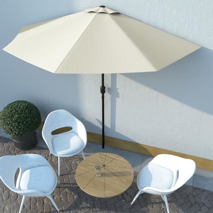 Parasol - KEENSO - Demi 300x150 cm - Mât en aluminium - Tissu anti-UV - Sable