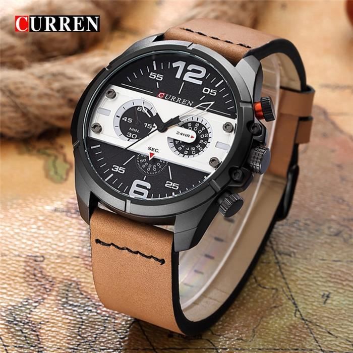 CURREN 8259 Montre pour homme Montre etanche avec bracelet en cuir Montre decontractee 3 Achat vente montre Homme Cuir Cdiscount