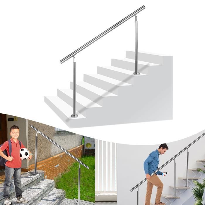 Garde-corps 120cm Avec Main Courante, En Acier Inoxydable 201, Pour Intérieur Et Extérieur, Garde-corps