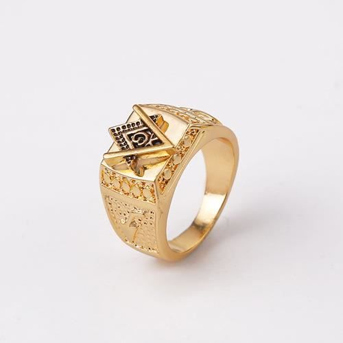 Mode 18k Unisexe Plaque Or Jaune Bague Maconnique Freemason Franc
