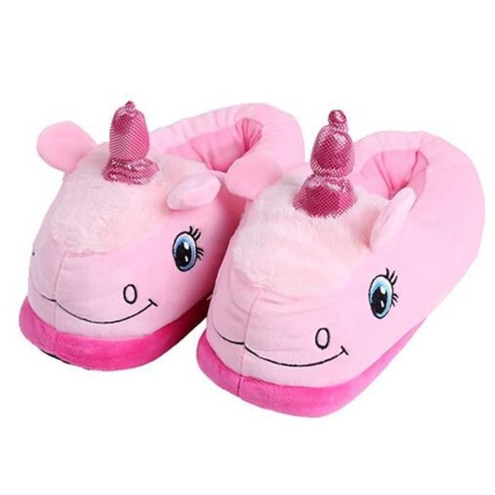 Pantoufle Adulte Licorne Chaussons D Hiver En Peluche Fxg