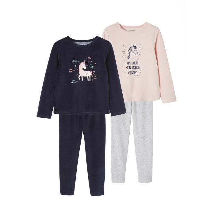 VERTBAUDET Lot de 2 pyjamas en velours fille licorne BASICS rose 10A Rose Cdiscount Pret a Porter