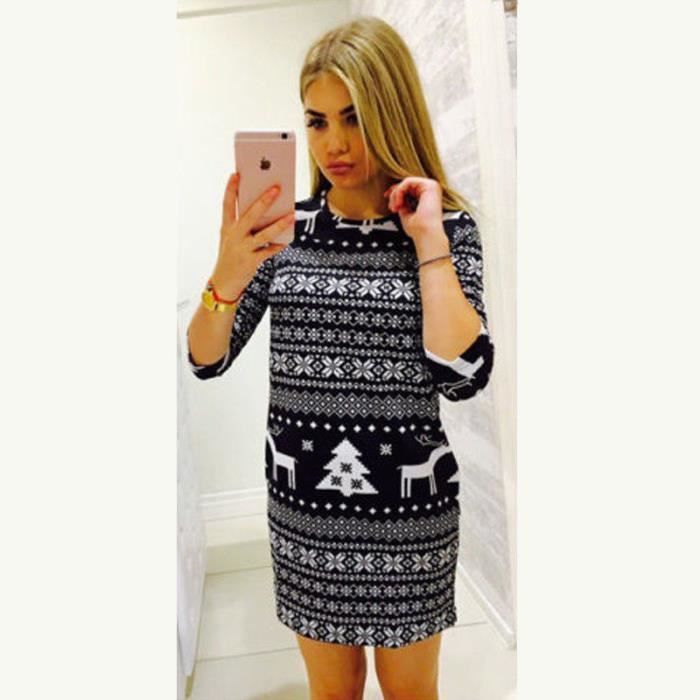 Femmes Hiver Robe De Noel Costume De Dames Robe De Grande Taille De Noel Noir Noir Achat Vente Robe Cdiscount