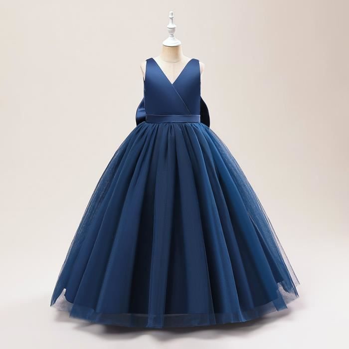 Fille Robe de Mariage Longue elegant Chic Sans Manche pour Anniversaire Soiree Cocktail Bleu marine Cdiscount Pret a Porter