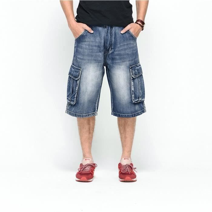 FUNMOON Bermuda Hommes En Jean Pas Cher En Multi Poche Baggy Masculin
