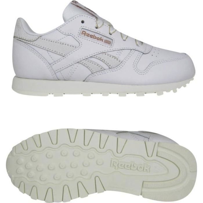 Basket enfant Reebok Classic Leather Blanc et or Tige