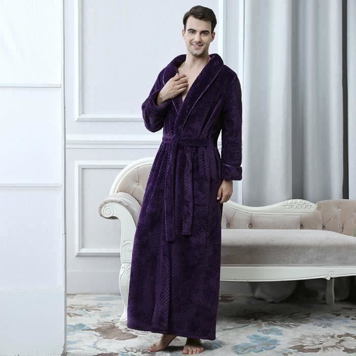 Funmoon Pyjama Homme Flanelle Epais Peignoir Long Couleur Unie Carreaux LBQ70